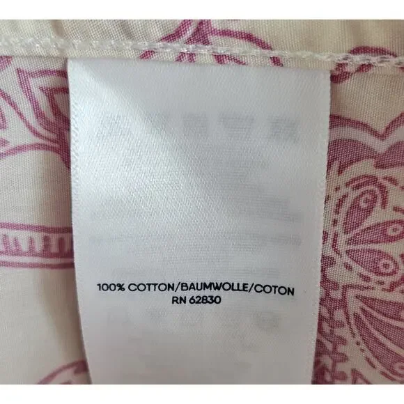 LANDS END Petite 16 16P Blouse Supima Cotton No Iron Paisley Cream Pink 46" Bust - Picture 7 of 7